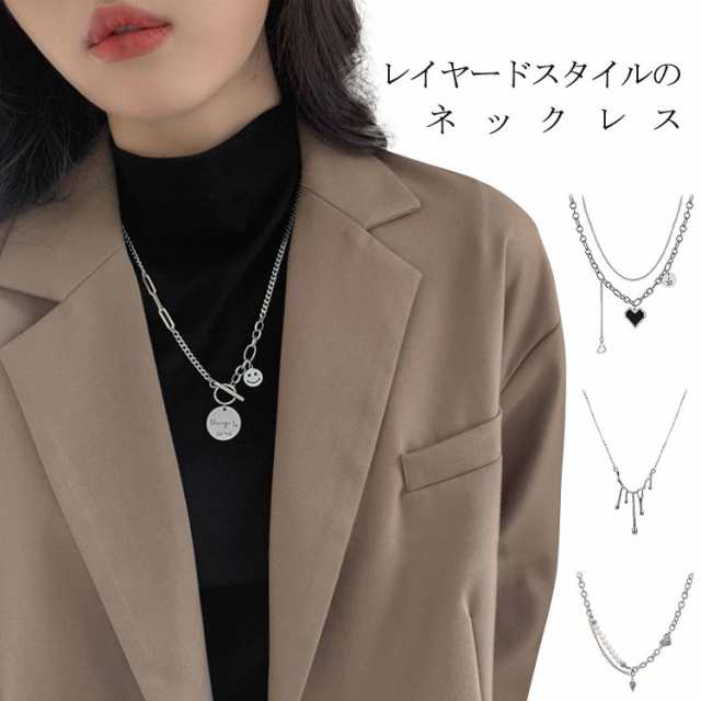 全19デザイン! ネックレス チョーカー レディース アクセサリー スター 星 コイン リング ハート パール アシンメトリー チェーン ペンダント 女性 韓国ジュエリー シルバー ゴールド ヒップホ
