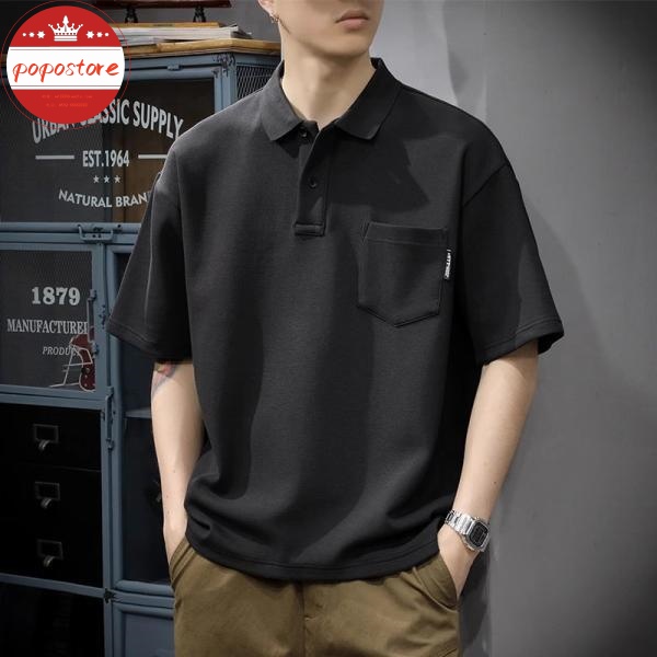 ポポストアポロシャツ シンプル スポーツ 半袖 通気性 紳士服 ビジネス トップス Tシャツ メンズ ゆったり カジュアル ポケット ゴルフシャツ ボタンダウン
