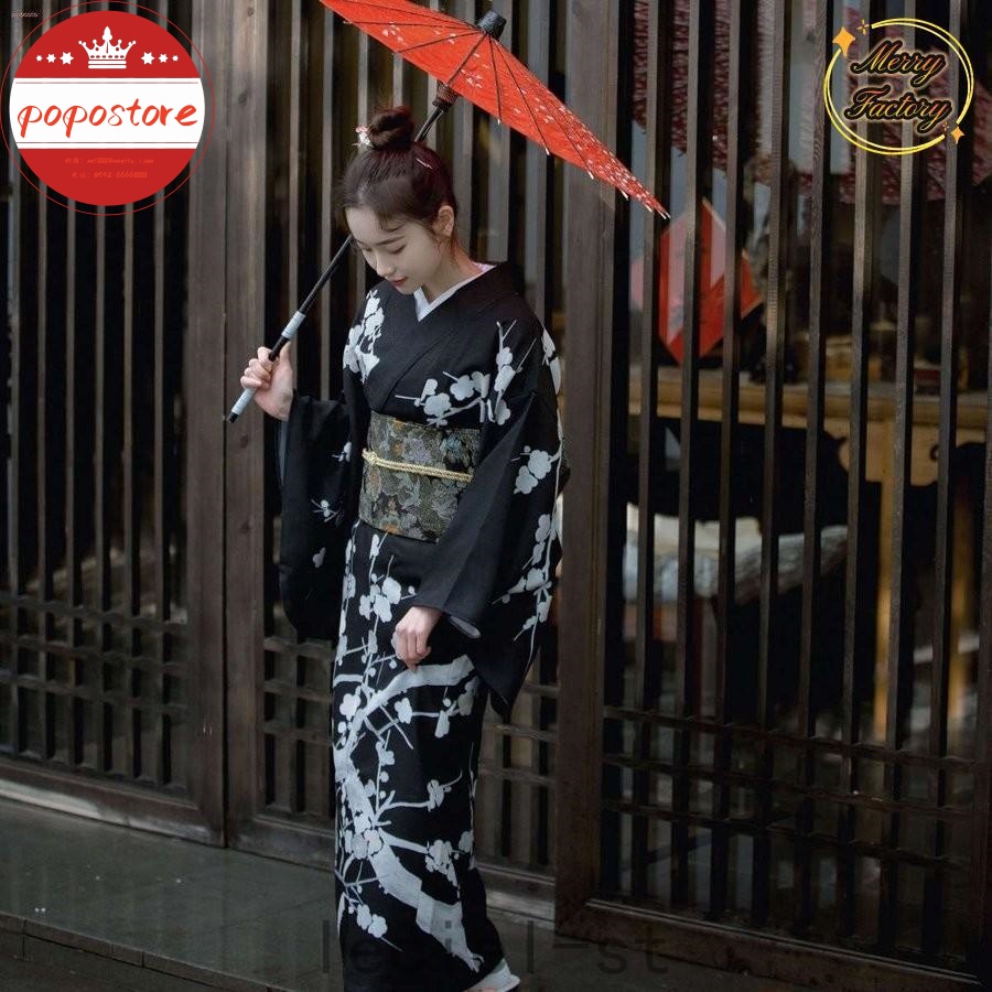 レディース 花火大会 単衣着物 大人っぽい 古典柄 盆踊り ブラック 20代 ポポストア浴衣 30代 40代 梅の花 夏祭り 女性 単品 シック ゆかた 夏着物