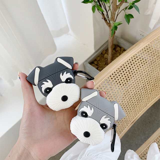 エアポッズ ケース プロ 犬 保護ケース シリコン ソフトワイヤレス イヤフォン ヘッドセット ブルートゥース かわいい 通勤 通学 OL 学生 シュナウザー グレー ブラック デート 旅行 イベント