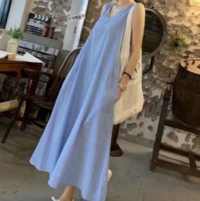 ワンピース ブルー ストライプ ノースリーブ ロング丈 デート かわいい 大人可愛い きれいめ シンプル カジュアル 大人 上品 個性的 送料無料 お洒落 大人女子 主役級 存在感 お出かけ 女子会 