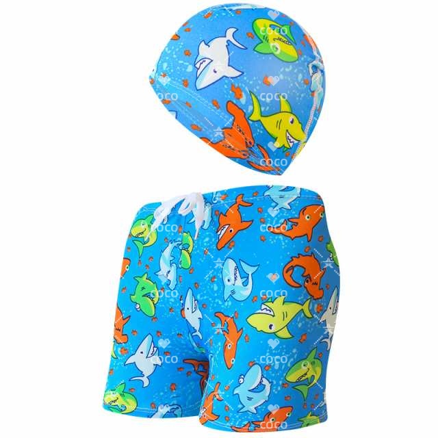 送料無料 スクール水着 キッズ 男の子 子供 ハーフパンツ スイムキャップ 2点セット 110-125cm 小学生 サーフパンツ ジュニア 男児用 水遊び プール 海 川 アウトドア 動きやすい