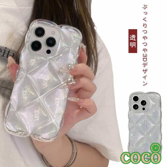 【coco】つやつや i Phone16 ケース クリアケース ぷっくり i Phone16 i Phone14 ラメ オーロラ ぽこぽこ i Phone15 3D 透明 クリア キラキラ max i