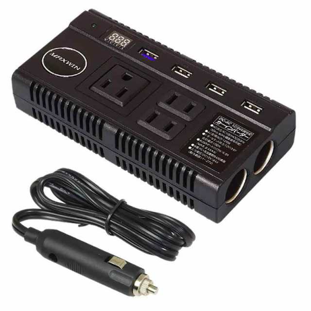 コンバーター カー 12V 24V両方とも100Vに変換 カーチャージャー AC コンセント 3口 120W 4 USB ポート 4.8A 5V 2シガーソケット 12V 24V 対応 100V コン