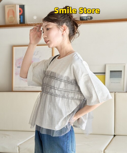 [Smile Store]レディース ドッキング チュール 限定展開 tシャツ 半袖 Tシャツ フリル