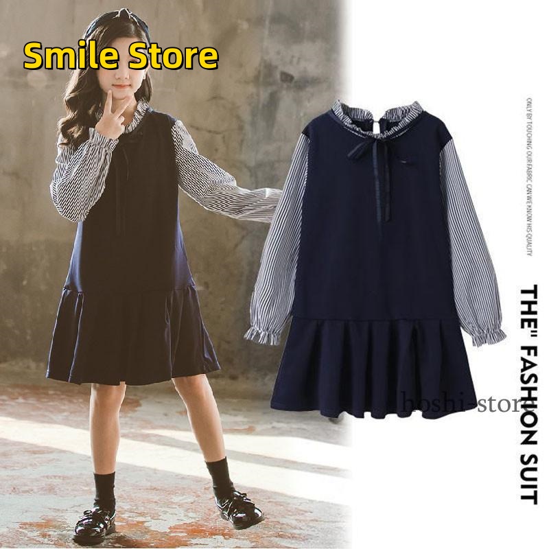 [Smile Store]スカート 女の子 キッズ 重ね着 春秋 子供服 可愛い おしゃれ ブリーツ 長袖 服 フォーマル ワンピース 風 シャツ ブラウス