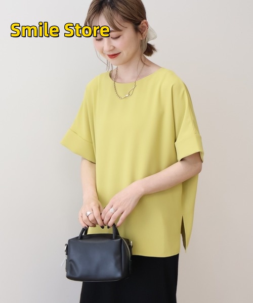 [Smile Store]ブラウス レディース シャツ イージーケア+接触冷感バックタック半袖プルオーバー