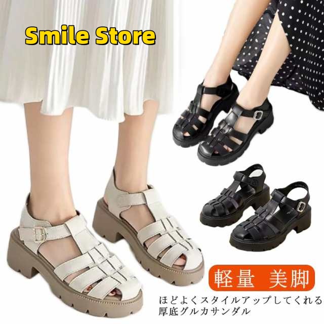 【Smile Store】靴 サンダル 黒 レディース スポーツサンダル 24.0 疲れない グルカサンダル 柔らかい お洒落 大人カジュアル 22.5 履きやすい クッション 23.5 もっちり 2