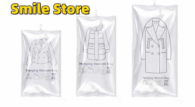 【Smile Store】衣類圧縮袋 衣類 送料無料 衣替え 洋服 圧縮袋 便利 吊るせる衣類圧縮袋5枚組 ハンガー 収納袋 圧縮袋 バルブ式圧縮袋 ダウンジャケット 服 収納