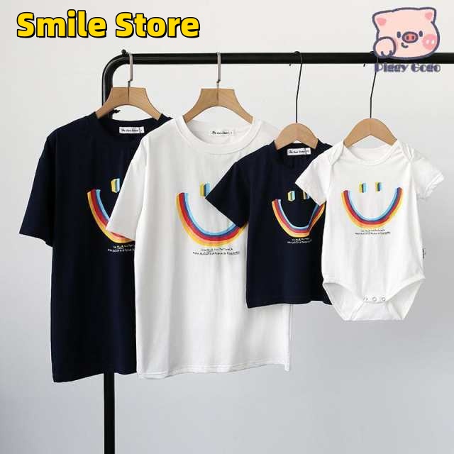 【Smile Store】半袖 ベビー おしゃれ 親子コーデ 家族お揃いコーデ 親子ペアルック Tシャツ 服 カバーオール リンクコーデ 家族記念撮影 姉妹 赤ちゃん 親子ペア お揃い