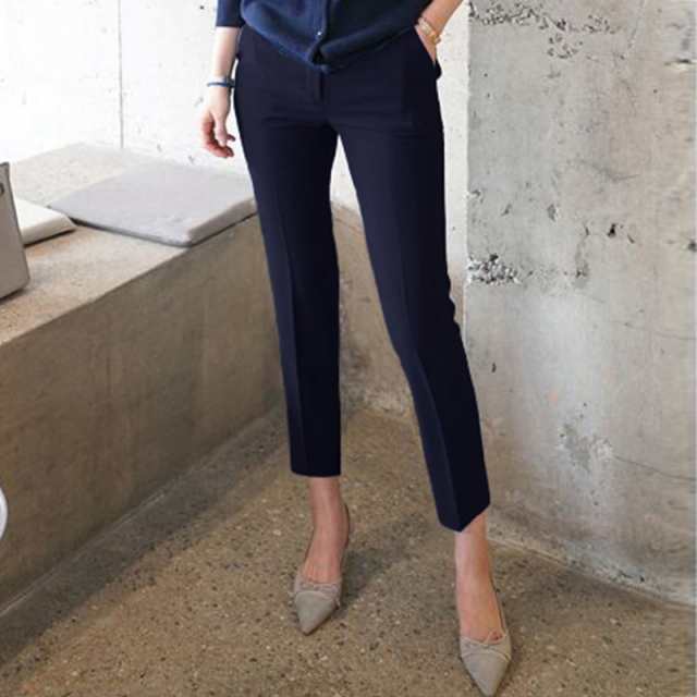 ストレート パンツ レディース 9分丈 センタープレス スーツ ワークパンツ ハイウエスト きちんと見え シンプル 無地 ファスナー 細身 美脚 スリム おしゃれ 大人女子 通勤 OL オフィス フォ
