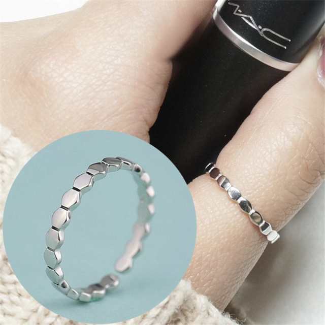 指輪 リング レディース アクセサリー オープンリング 調節可能 六角形 フリーサイズ シンプル おしゃれ プレゼント ギフト 贈り物 女性用 シルバ