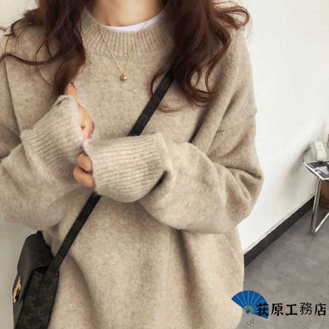 ニットトップス セーター ニット ラウンドネック レディース 秋 冬 ドロップショルダー ざっくり 韓国 ゆったり 長袖 厚手 無地 オーバーサイズ ビッグシルエット