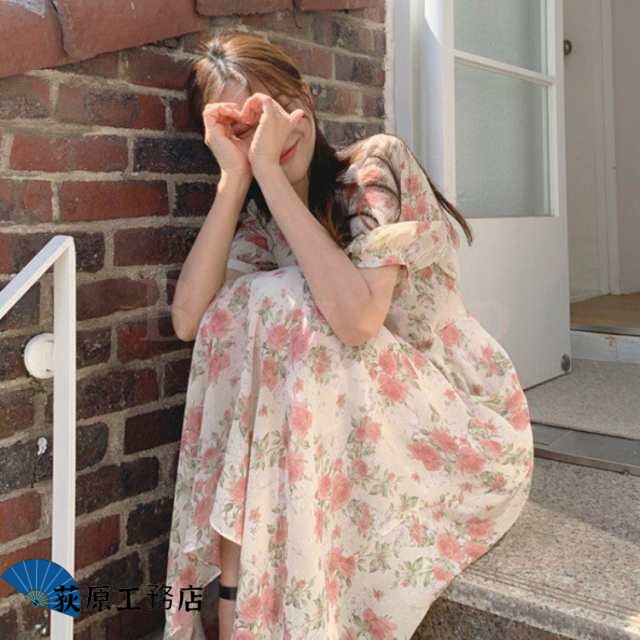 【荻原工務店】ワンピース レディース 春夏 マキシワンピース 半袖ワンピース 花柄 Aライン フレアワンピース ロング 韓国風 オシャレ 着痩せ 結婚式ドレス 40代 大人