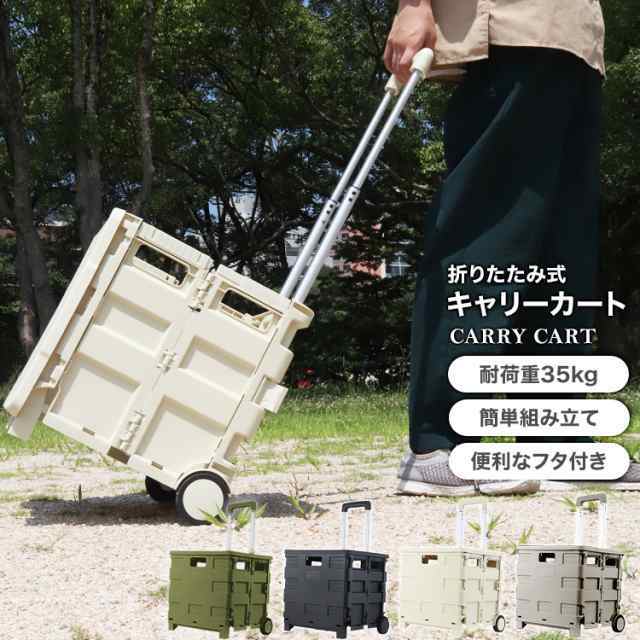 キャリーカート 折りたたみ 台車 軽量 フタ付 耐荷重35kg コンパクト キャリーカート 防災グッズ 2輪 キャスター付 コンテナ カート キャリー 折り畳み台車 買い物カゴ 運搬 ふた付キャリーカ
