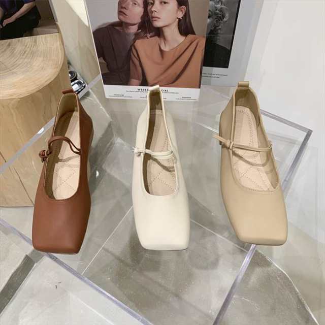 パンプス レディース バレエ シューズ スクエアトゥ ノット ストラップ ローヒール フェイクレザー ぺたんこ 痛くない 歩きやすい 履きやすい 柔らかい 可愛い きれいめ シンプル