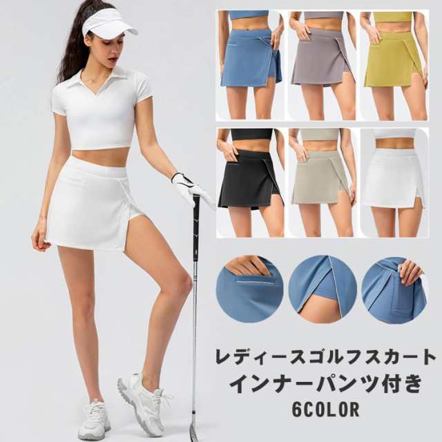 ゴルフスカート レディース パンツ一体型 テニススカート ポケット 吸汗速乾 ゴルフ スカート 吸汗 速乾 UVケア ストレッチ GOLFウェア インナーパンツ付き 伸縮性 軽量 通気性 キュロット