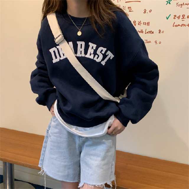トレーナー レデイーズ ロゴ スウェット 長袖 薄手 プルオーバー Tシャツ カットソー 春 秋 冬 着回し ゆったり カジュアル おしゃれ