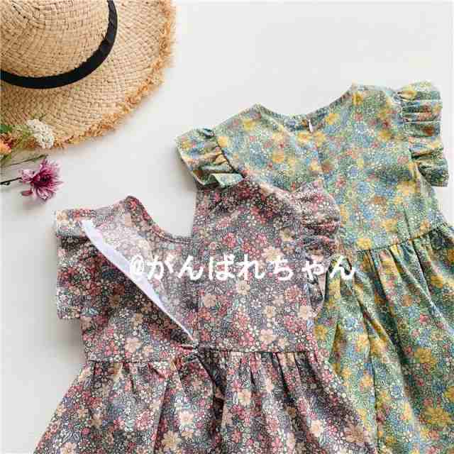 新品 子供服 夏 女の子 ワンピース フリル レトロ花柄ワンピース 可愛い おしゃれ 韓国子供服 80 90 100 110 120 130 素敵な子供