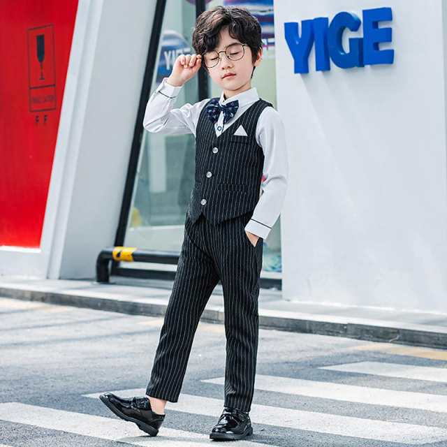 子供スーツ 長袖 5点セット ベスト ズボン シャツ ブルー グレー ピンク 発表会 スーツ 男の子 スーツ キッズ フォーマル 男の子 子供服