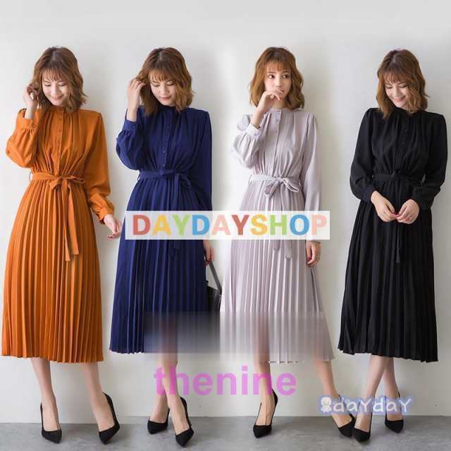 ワンピース 春 秋服 きれいめ レディース フォーマル 長袖 シャツ 秋物 Aライン ロング丈 エレガント 二次会 通勤 OL 40代 着痩せ フェミニン 上品 お出かけ