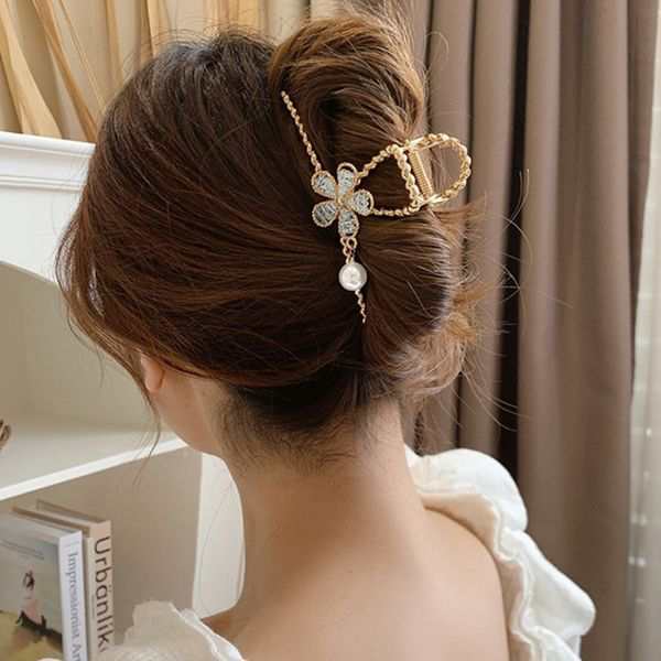 バンスクリップ フラワー パール ヘアクリップ ゴールドヘアアクセサリー レディース 春夏 ファッション 小物