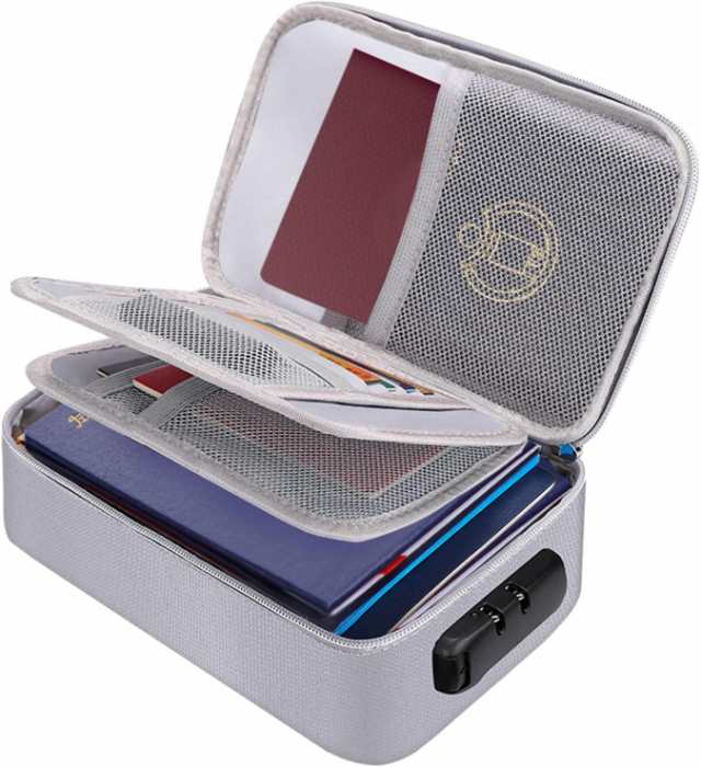 耐火バッグ 鍵付き 3層式 耐火ケース 23 & amp;times;14 & amp;times;10cm 防水 防火 防災 耐火金庫 書類ケース 集金袋 手提げ金庫 貴重品入れ 大