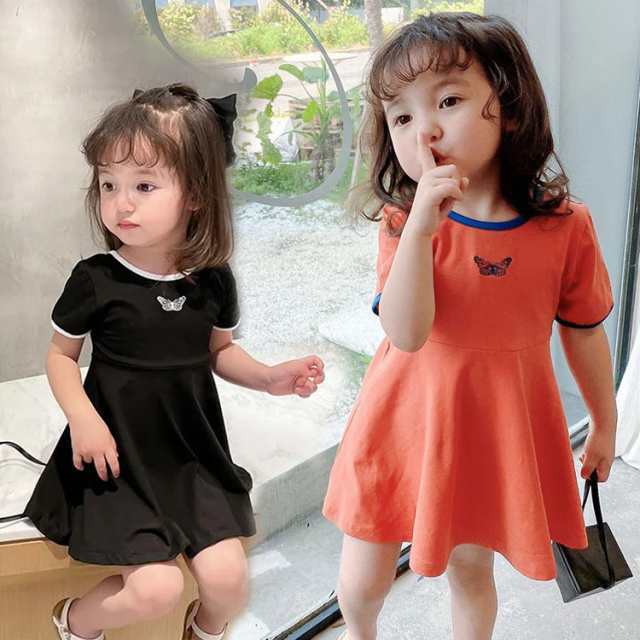 送料無料 ワンピース 女の子 夏 半袖 かわいい 無地 ワンピース 夏 キッズ 女の子 子供服 こども 綿 新作 発表会 入学 入園 90 100 110 1