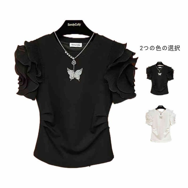 トップス ブラウス 花柄 カットソー ホワイト シャツ 半袖 ブラック レディース