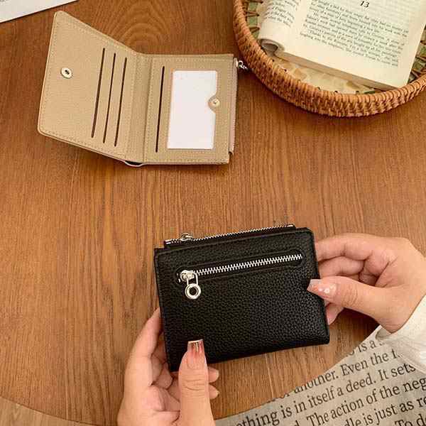 送料無料 2025 レディース財布 PU 短財布 銀行カード財布 6色 ホワイト カーキ ピンク グリーン ブラック 財布 2つ折り財布