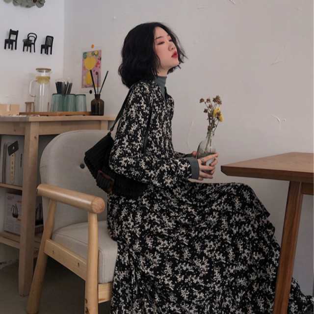 ワンピース 柄 デート かわいい 大人可愛い きれいめ カジュアル 大人 上品 おしゃれ 大人女子 主役級 ブラック 存在感 お出かけ 普段使い 抜け感 女子会 M L ファッション コーデ スタイル