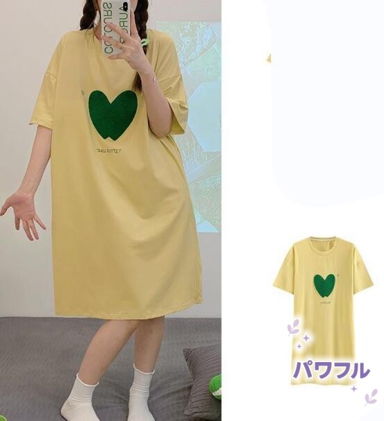 【パワフル】カップ付き ルームウエア ロゴ ボーダー ワンピース ルームワンピース ロングTシャツ パジャマ 部屋着 外出 レディース 夏 かわいい