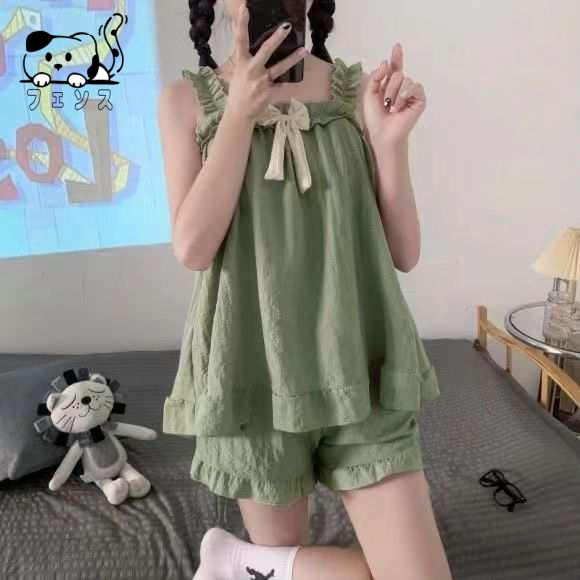 パジャマ 上下セット 10代 20代 30代 可愛い リボン付き タンクトップ ショートパンツ セットアップ 薄手 夏 女性 送料無料